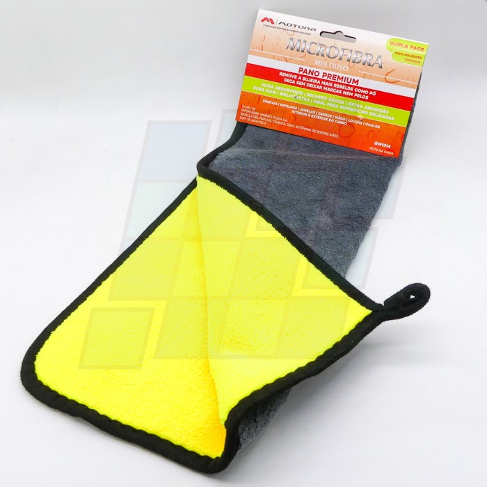 Paño grueso microfibra doble cara amarillo/gris ideal secado 40,5x30,5cm borde costurado